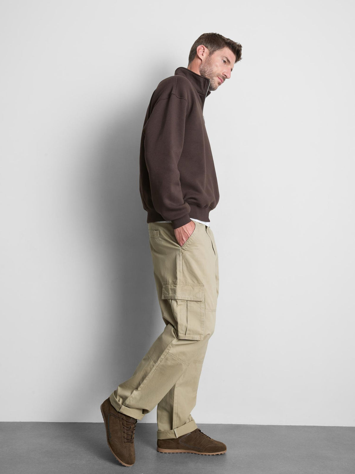 Pure Cotton Loose Fit Cargo Trousers - Stone