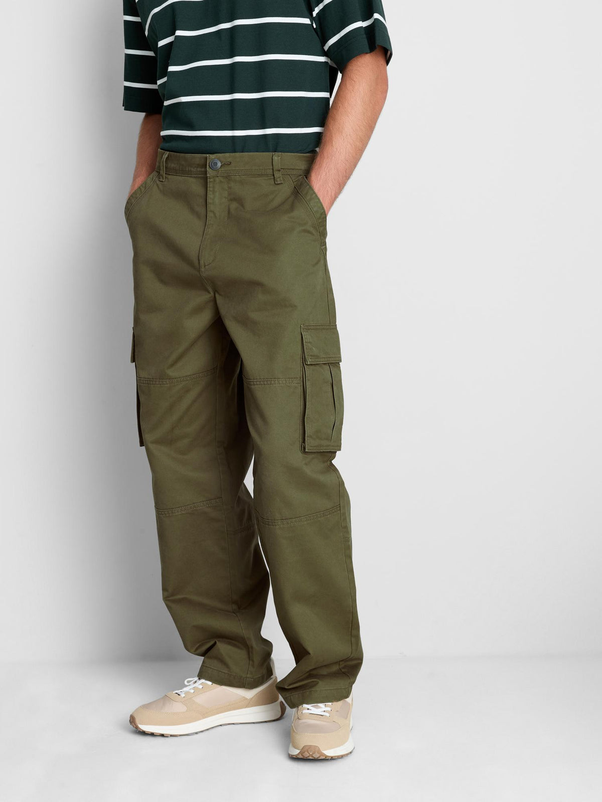 Pure Cotton Loose Fit Cargo Trousers - Khaki