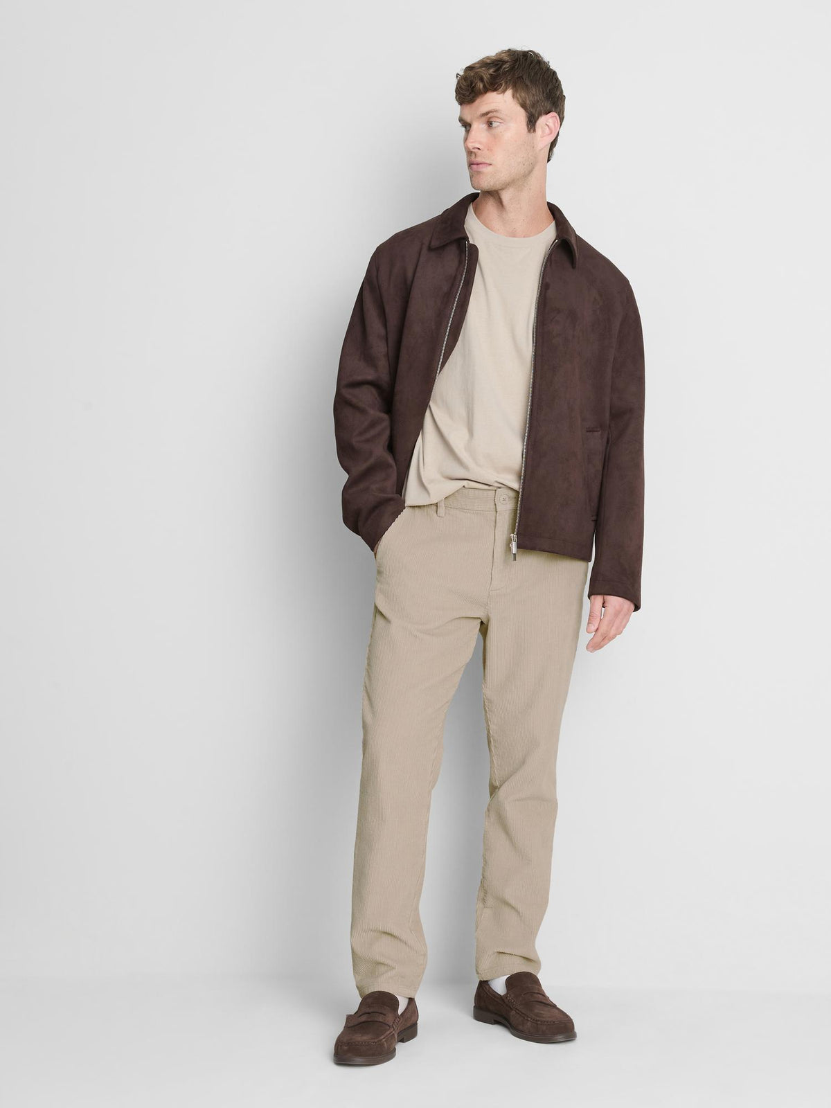 Pure Cotton Slim Fit Corduroy Trousers - Stone