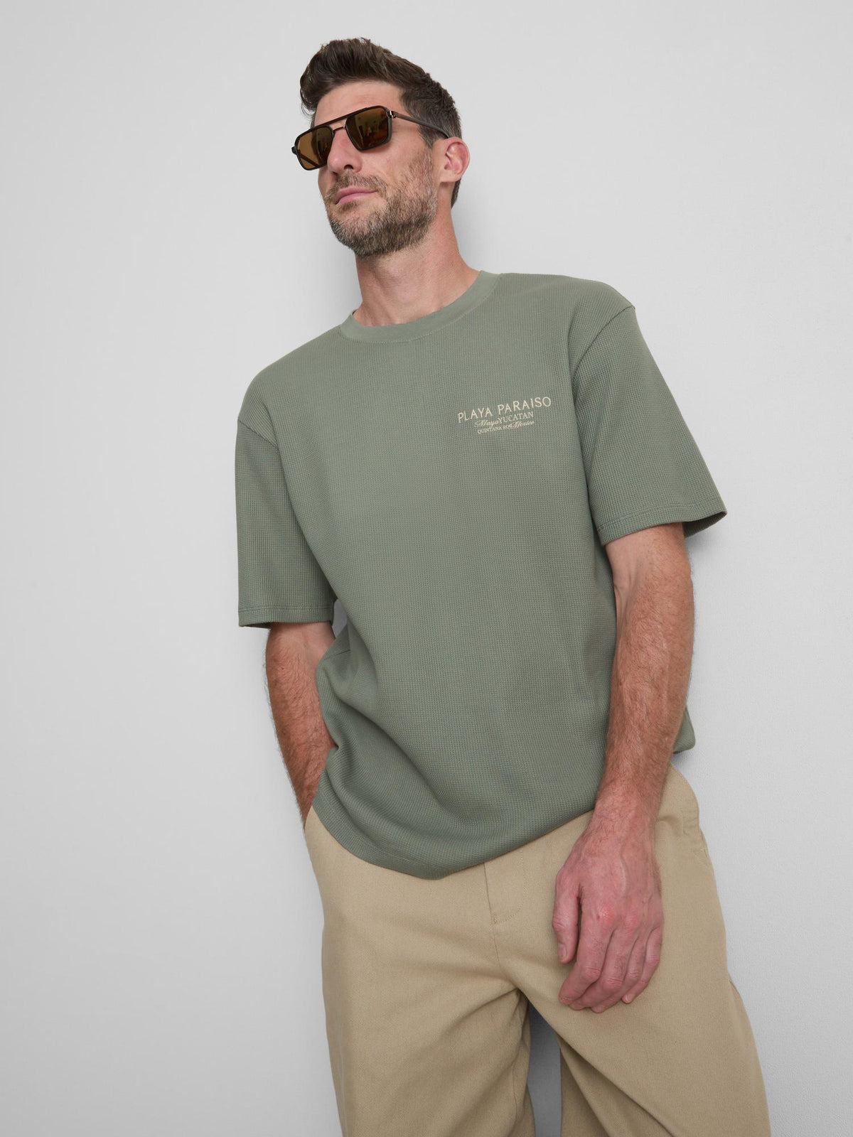 Pure Cotton Waffle T-Shirt - Green