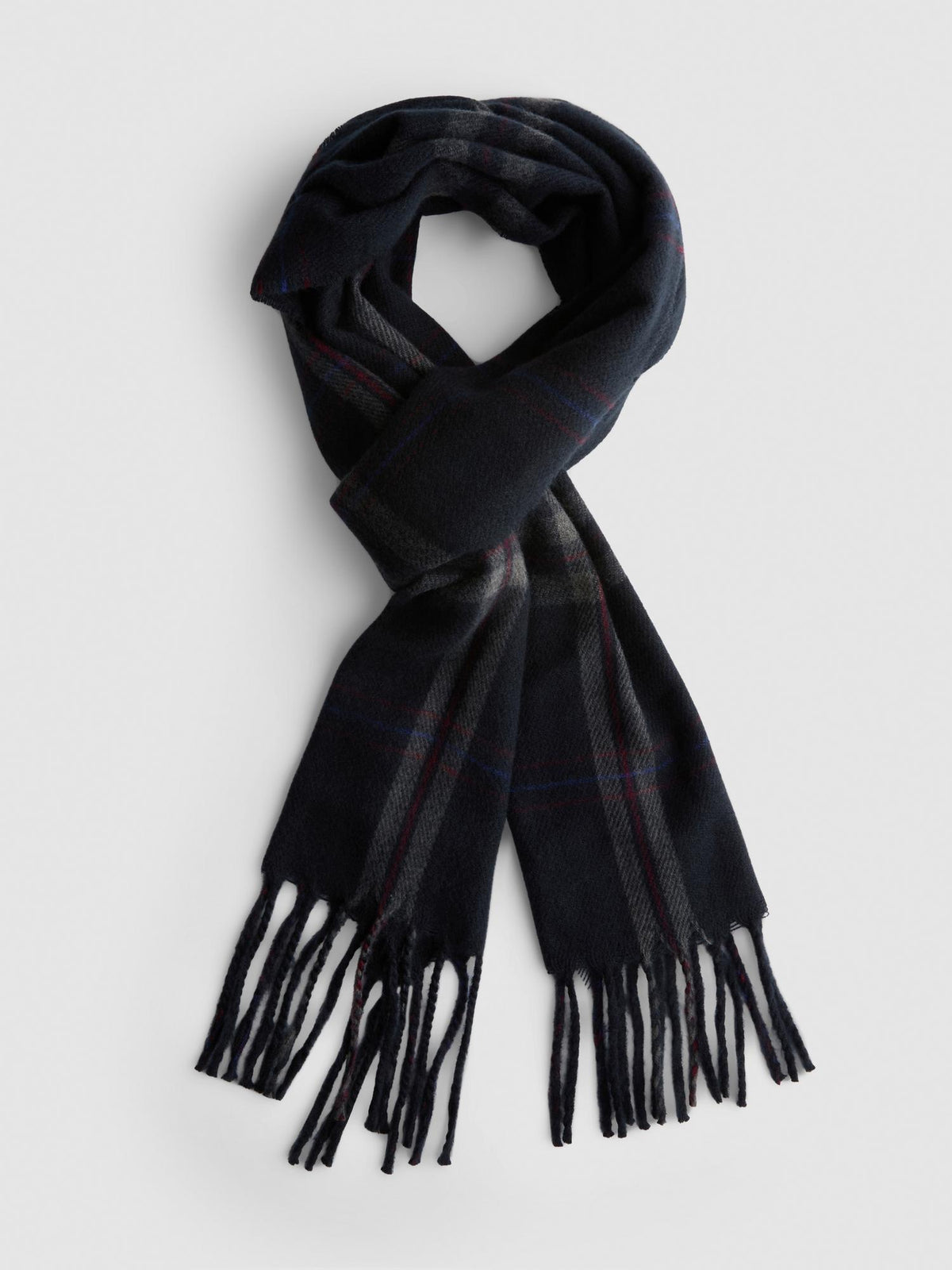 Check Fringed Scarf - Navy