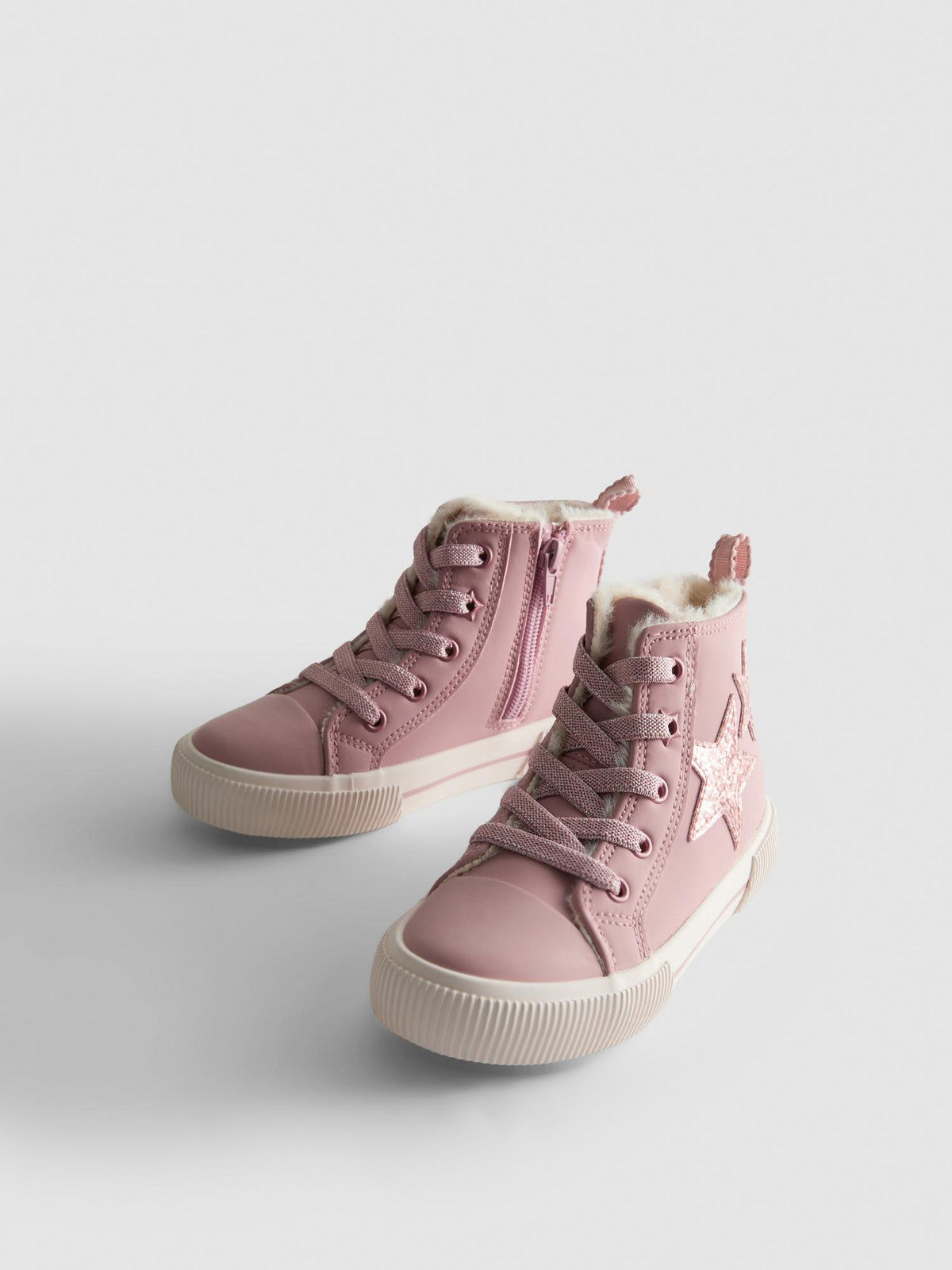 Faux Fur Lined High-Top Trainers - Light Pink