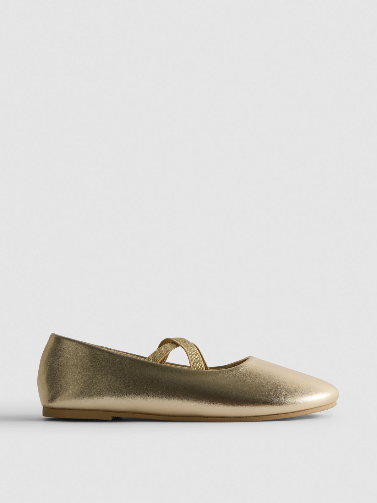 Metallic Cross Strap Ballet Pumps - Gold
