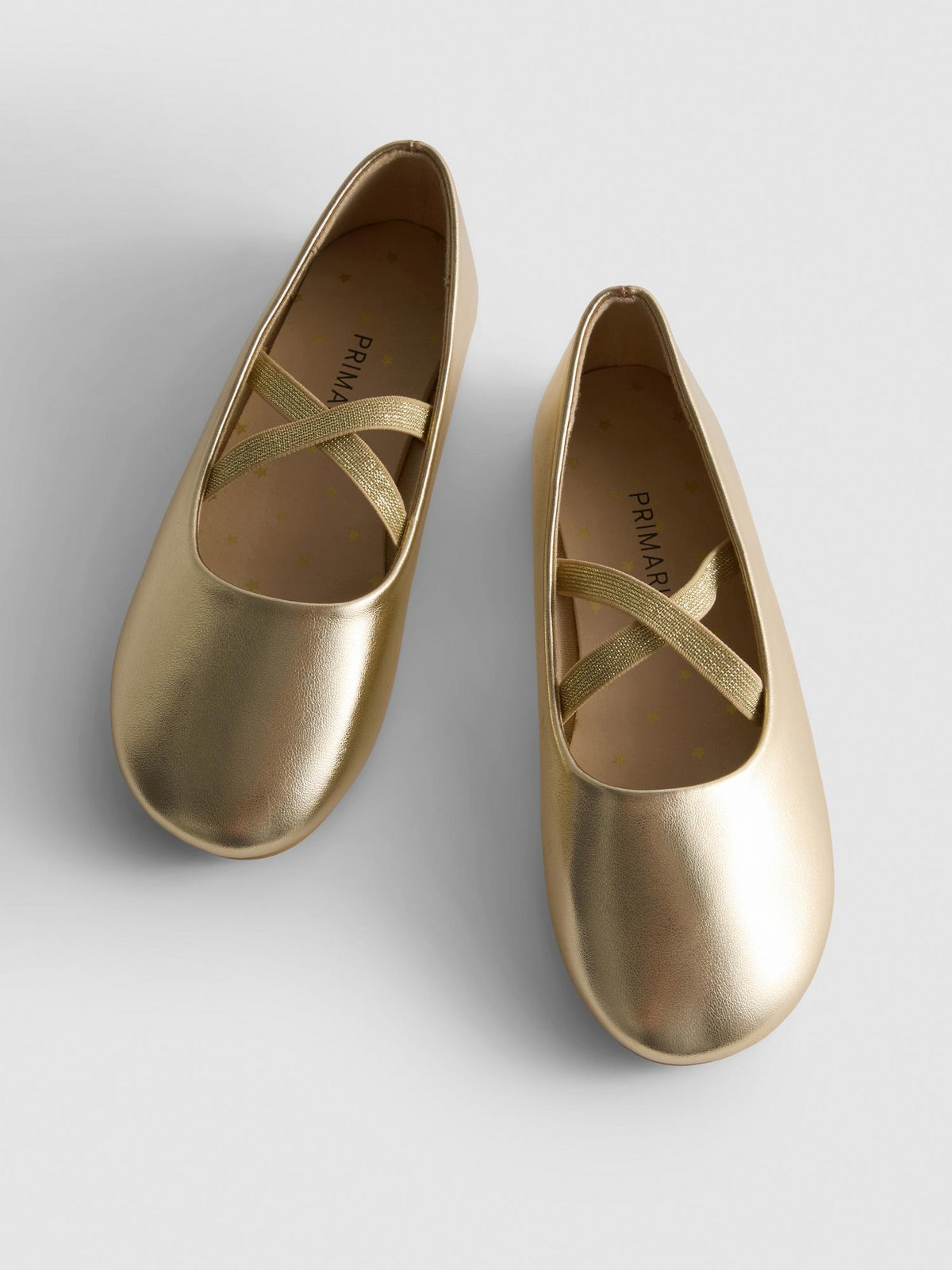 Metallic Cross Strap Ballet Pumps - Gold