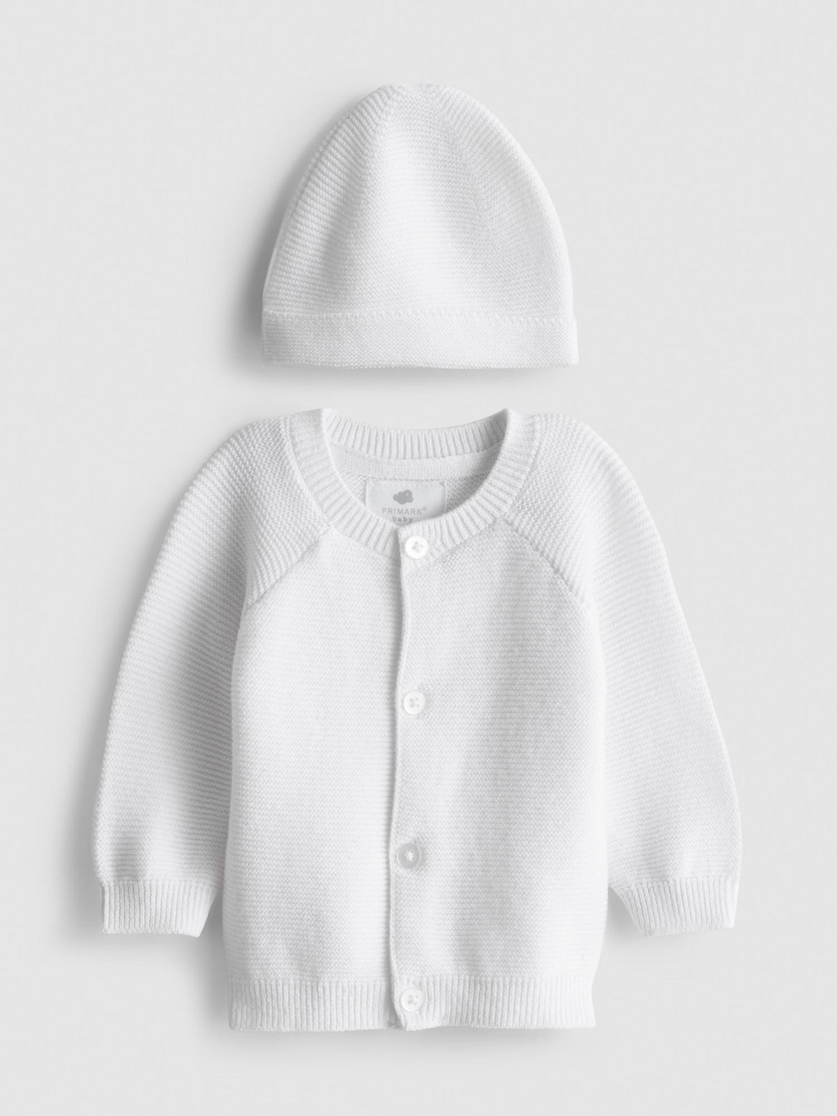 Pure Cotton Premature Baby Cardigan and Hat Set - White