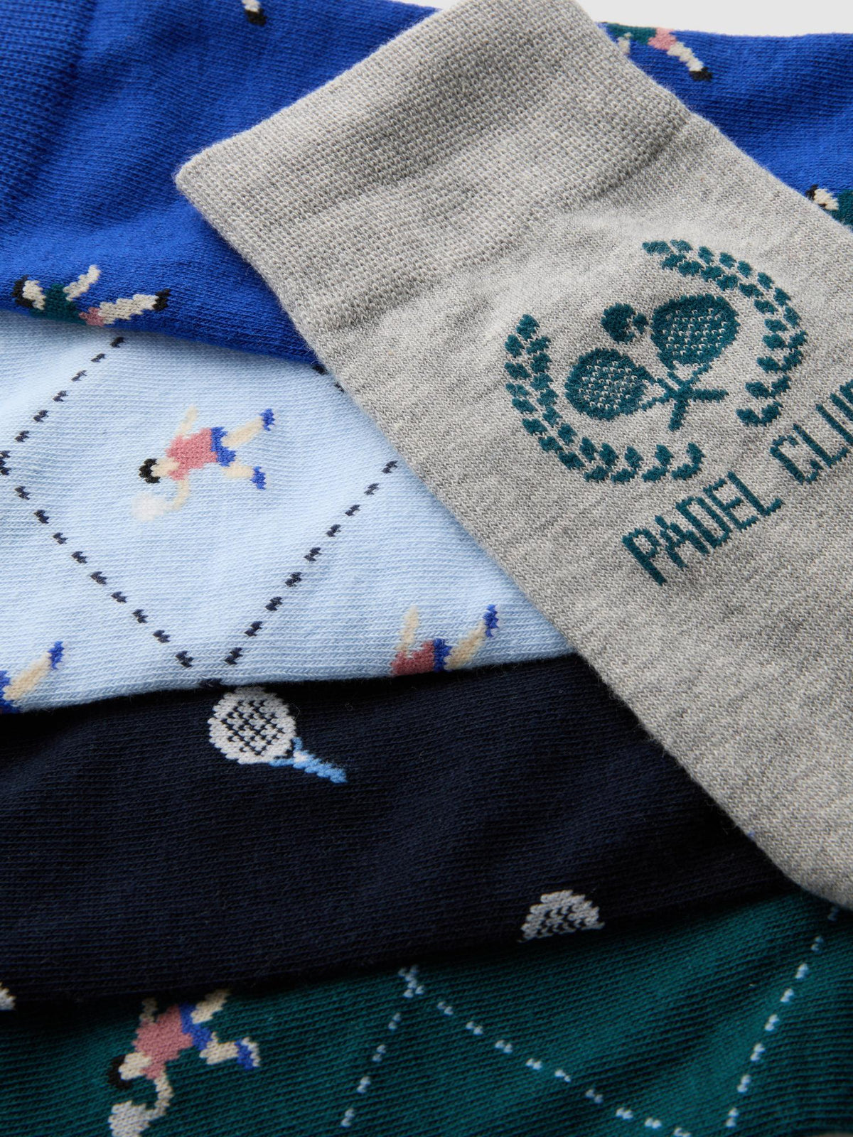 5pk Padel Club Patterned Socks - Blue
