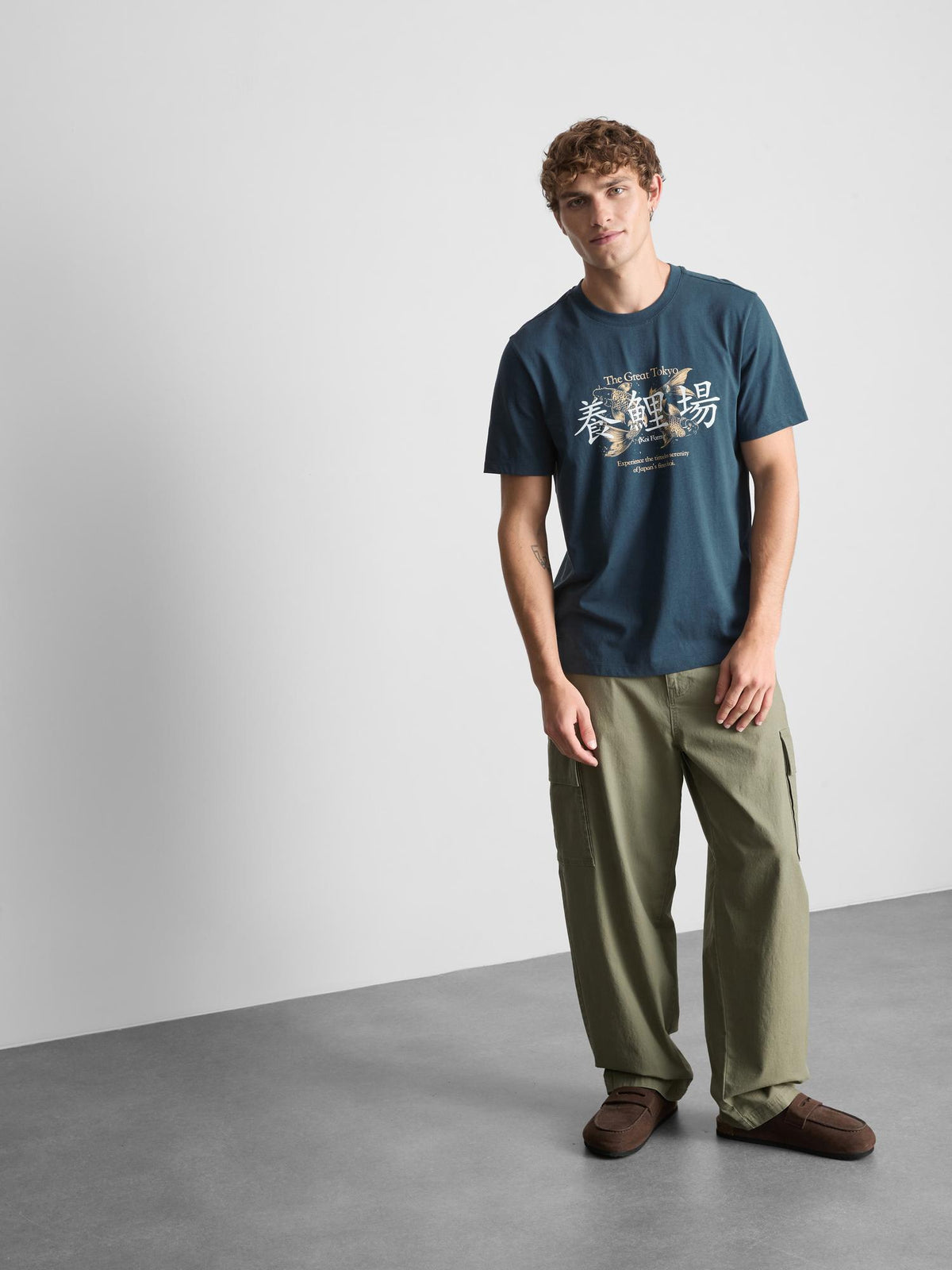 Pure Cotton Tokyo Koi Graphic T-Shirt - Navy
