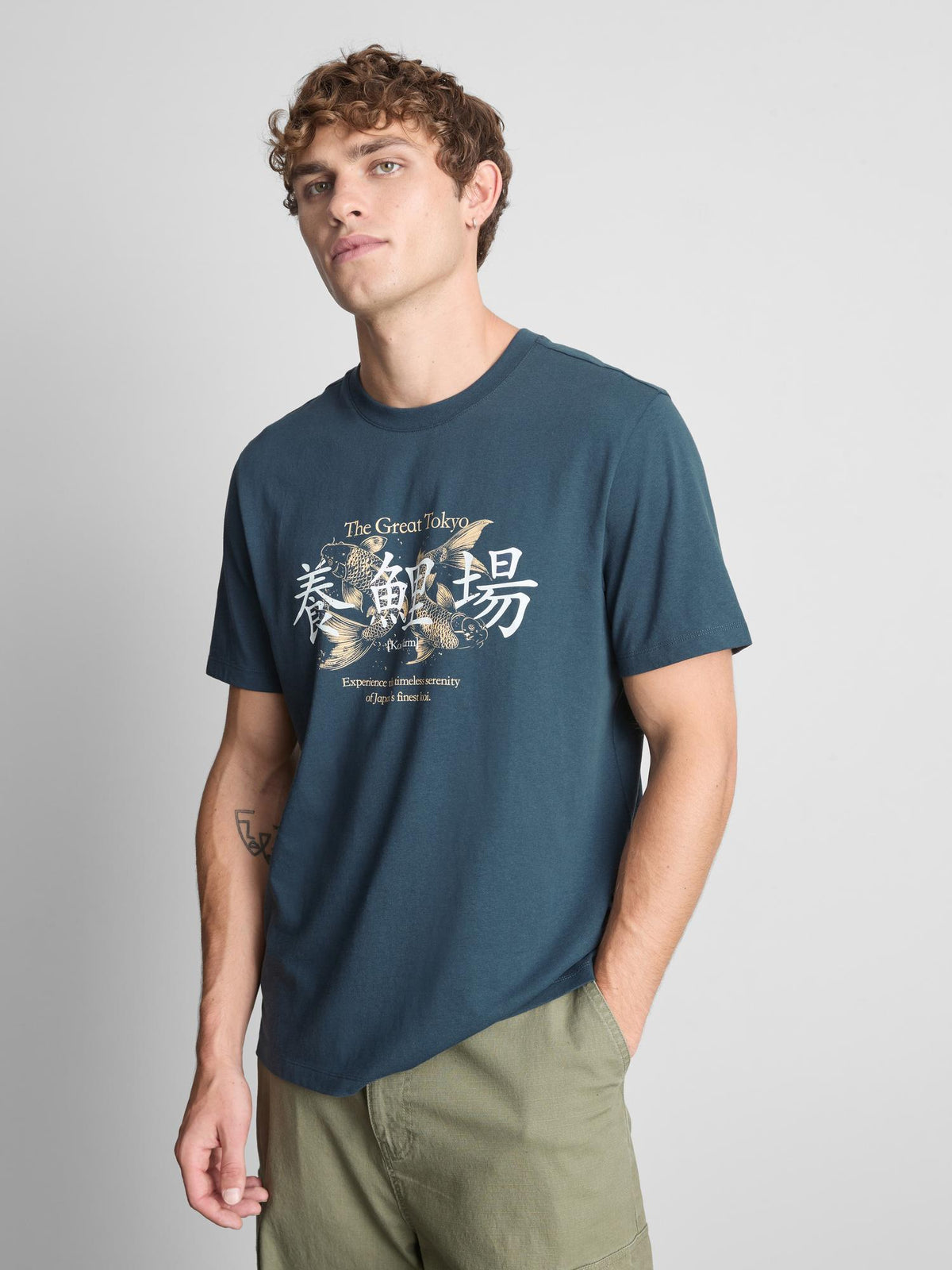 Pure Cotton Tokyo Koi Graphic T-Shirt - Navy