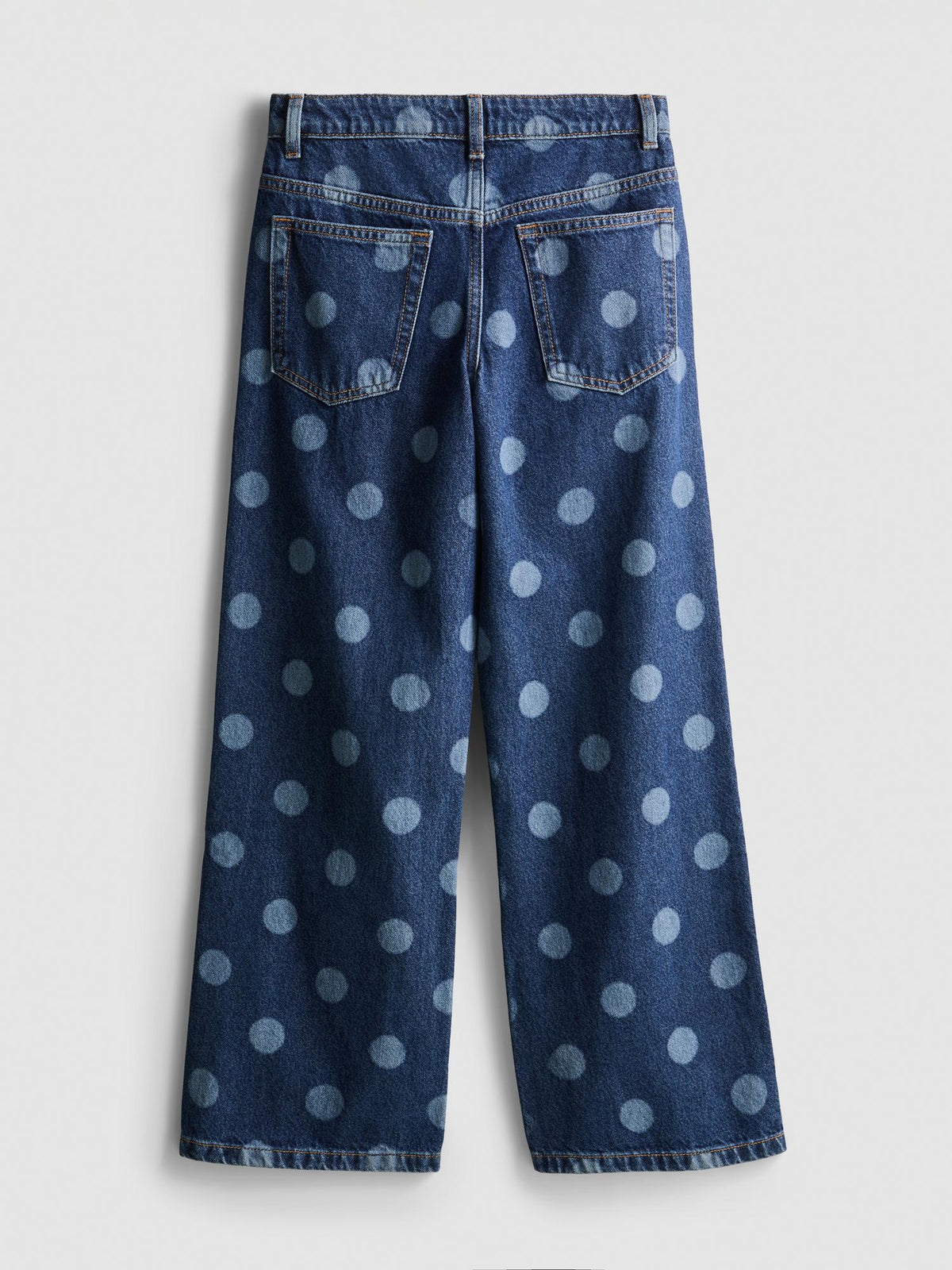 7-15yrs | Pure Cotton Polka Dot Wide Leg Jeans - Mid Blue