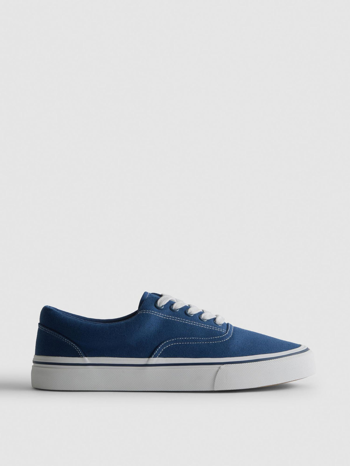 Contrast Lace-Up Canvas Trainers - Navy
