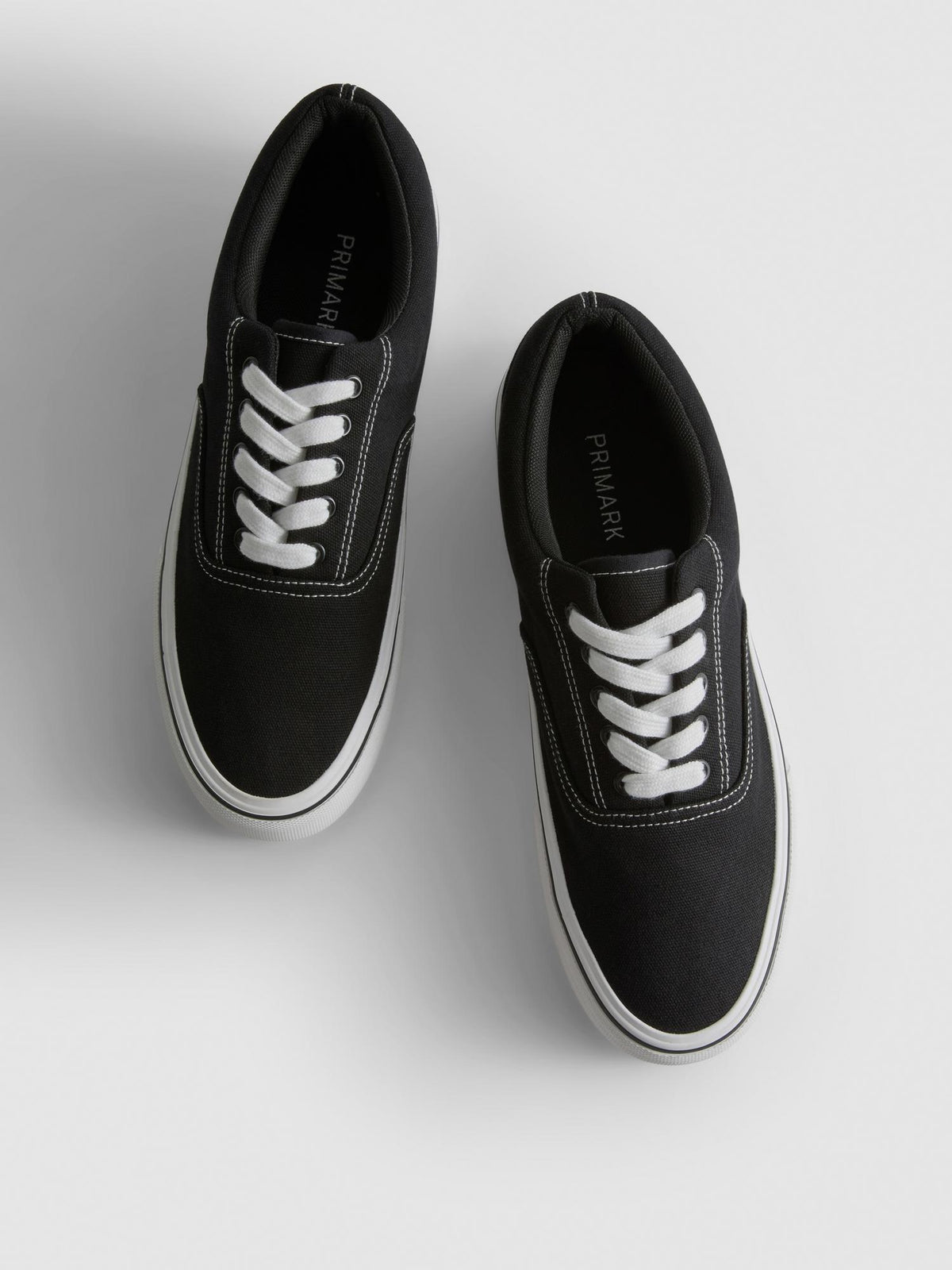 Contrast Lace-Up Canvas Trainers - Black