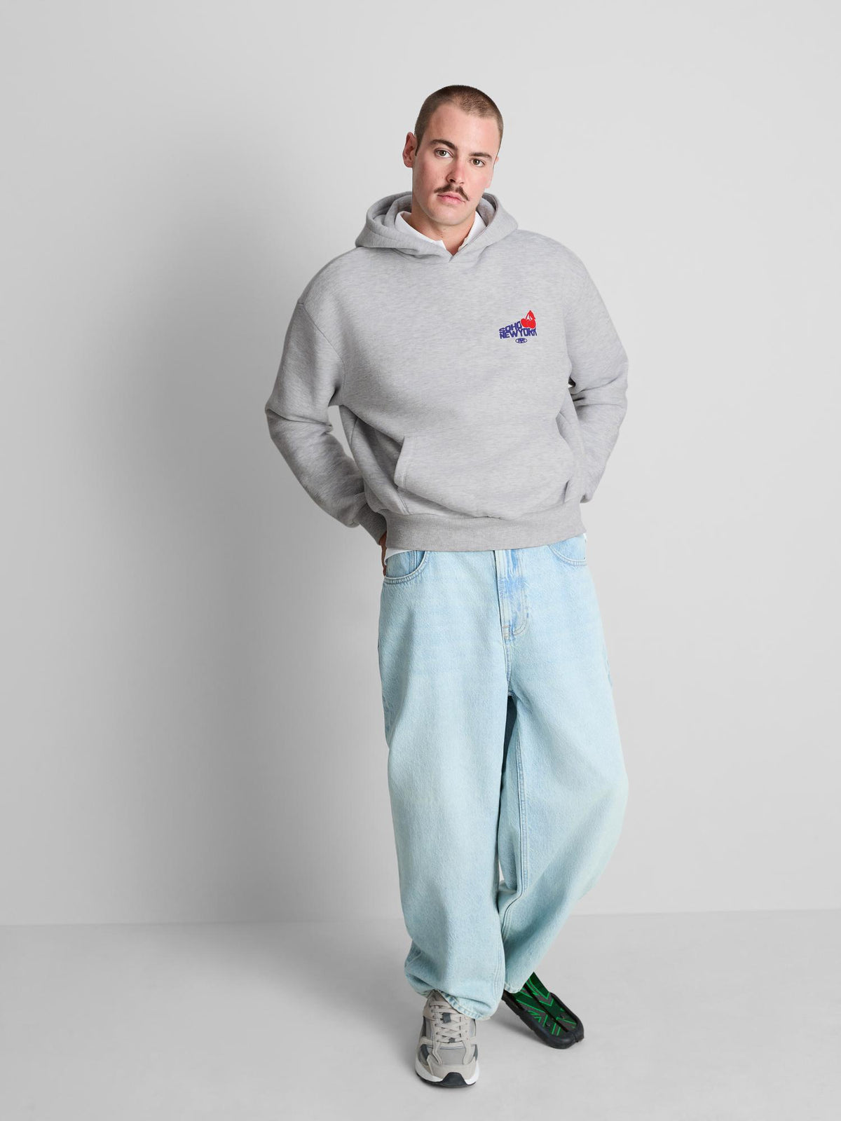 Cotton Blend Soho New York Hoodie - Grey Marl