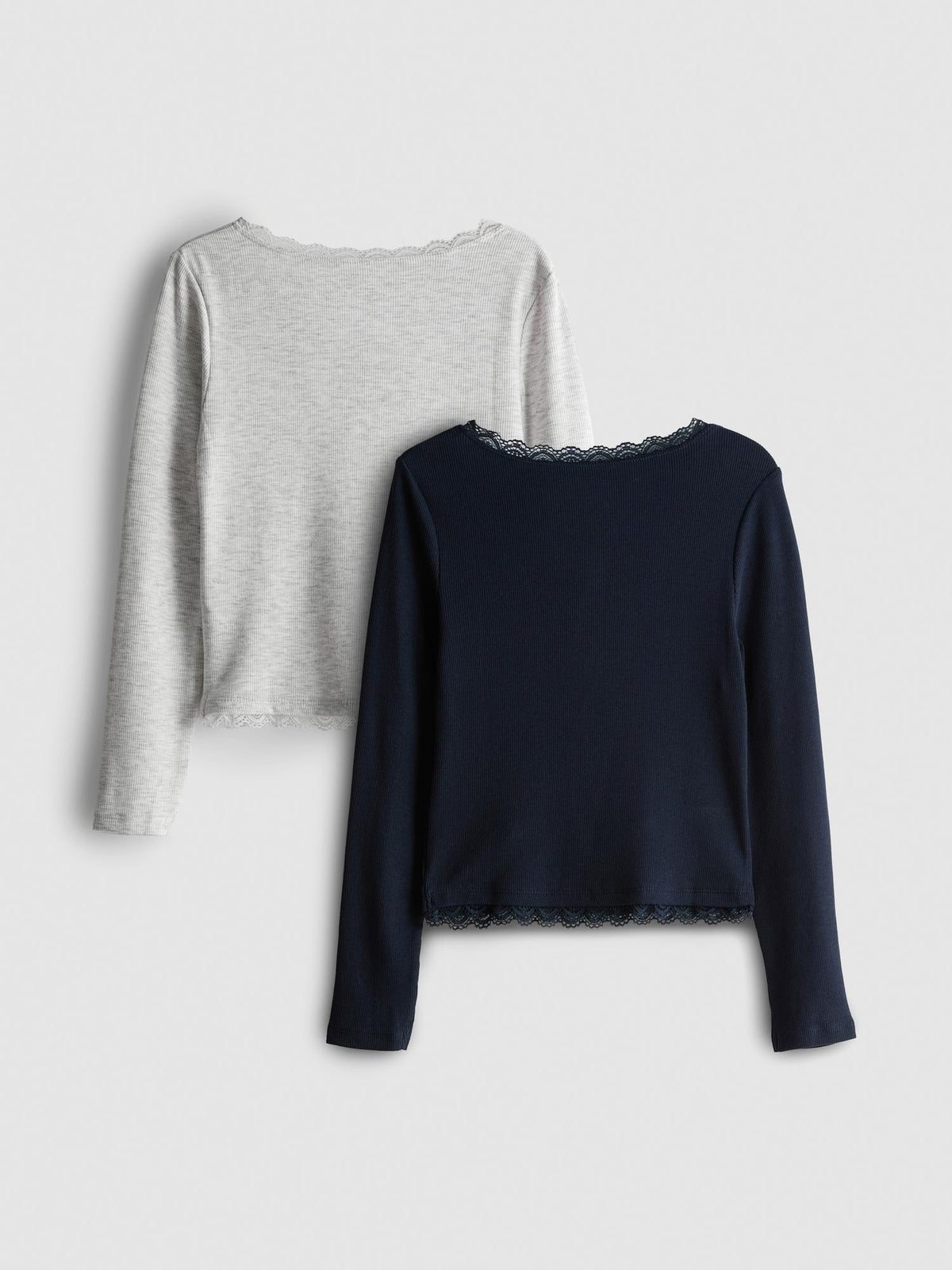 7-15yrs | 2pk Lace Trim Long Sleeve Henley Tops - Multi