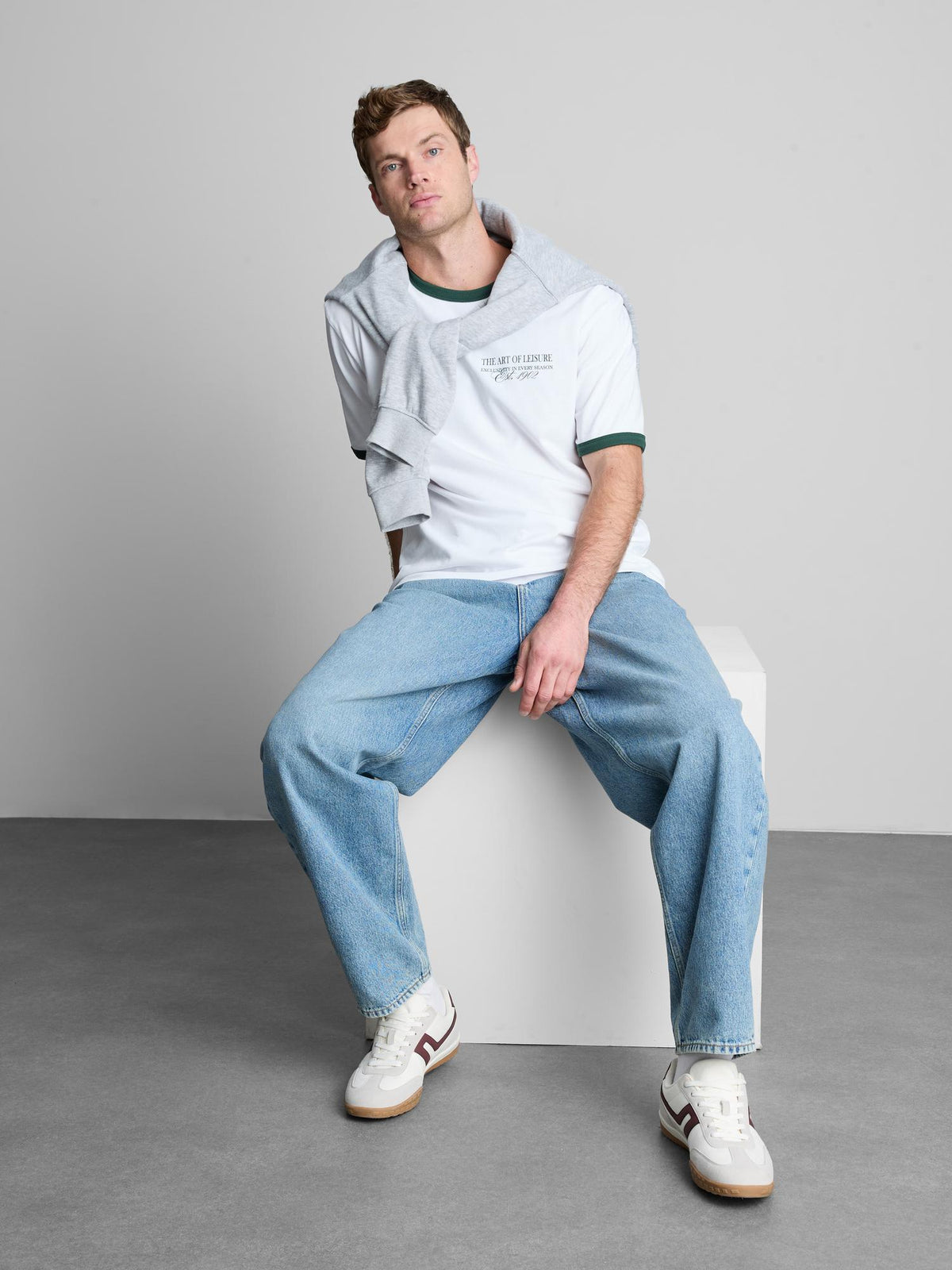 Pure Cotton Ringer Graphic T-Shirt - White