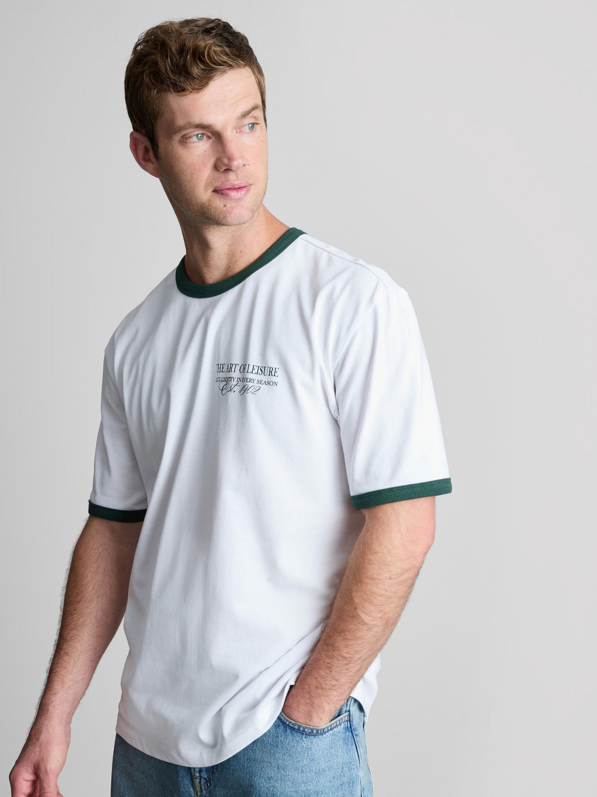 Pure Cotton Ringer Graphic T-Shirt - White