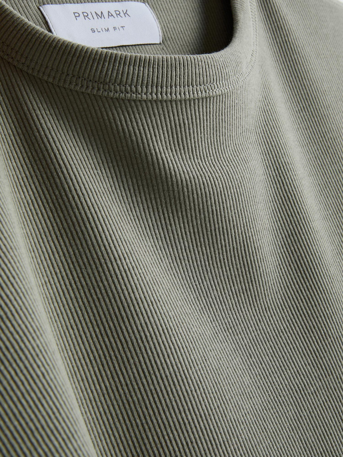 Cotton Rich Ribbed Long Sleeve T-Shirt - Light Green