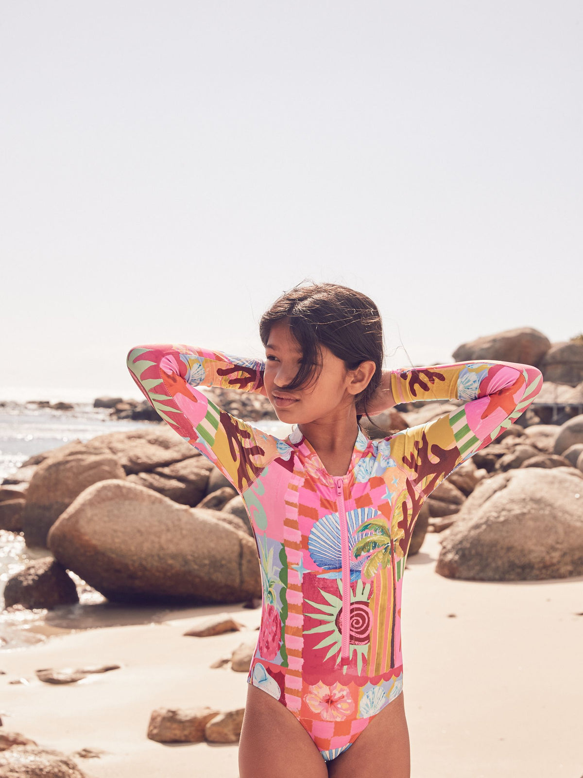 Pink Multi Long Sleeved Sunsafe Swimsuit (3-16yrs)