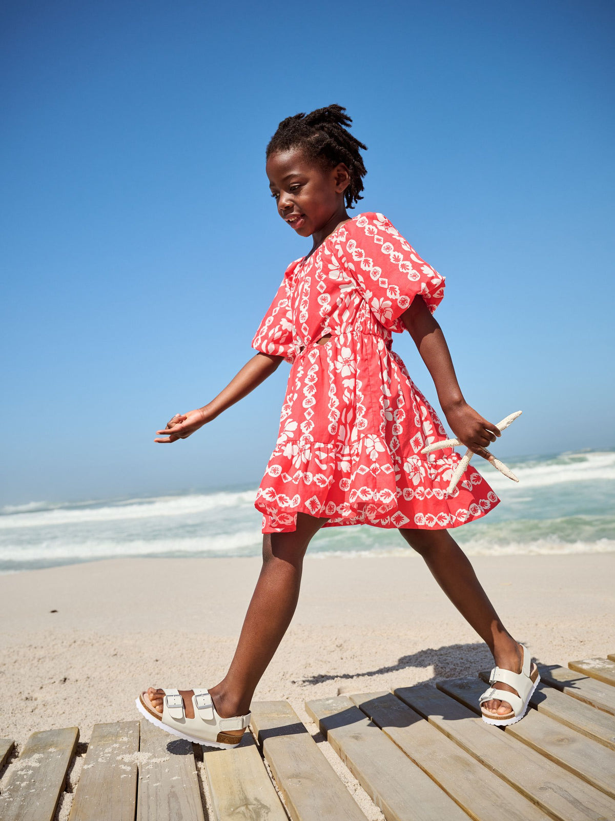 Red Printed 100% Cotton Cut-Out Dress (3-16yrs)