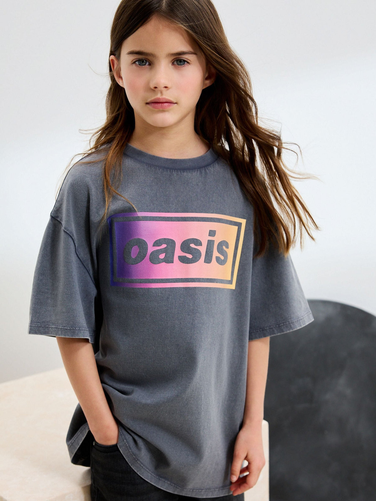 Charcoal Grey Oversized Oasis License Band T-Shirt (3-16yrs)