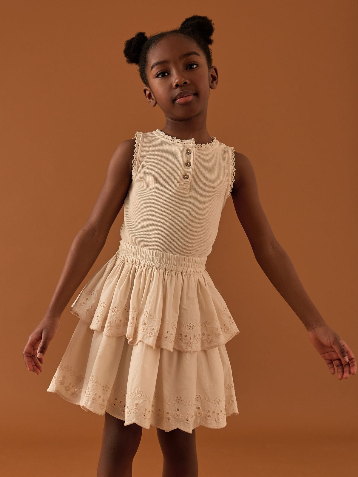 Ecru Tiered Skirt 100% Cotton Dress (3-12yrs)
