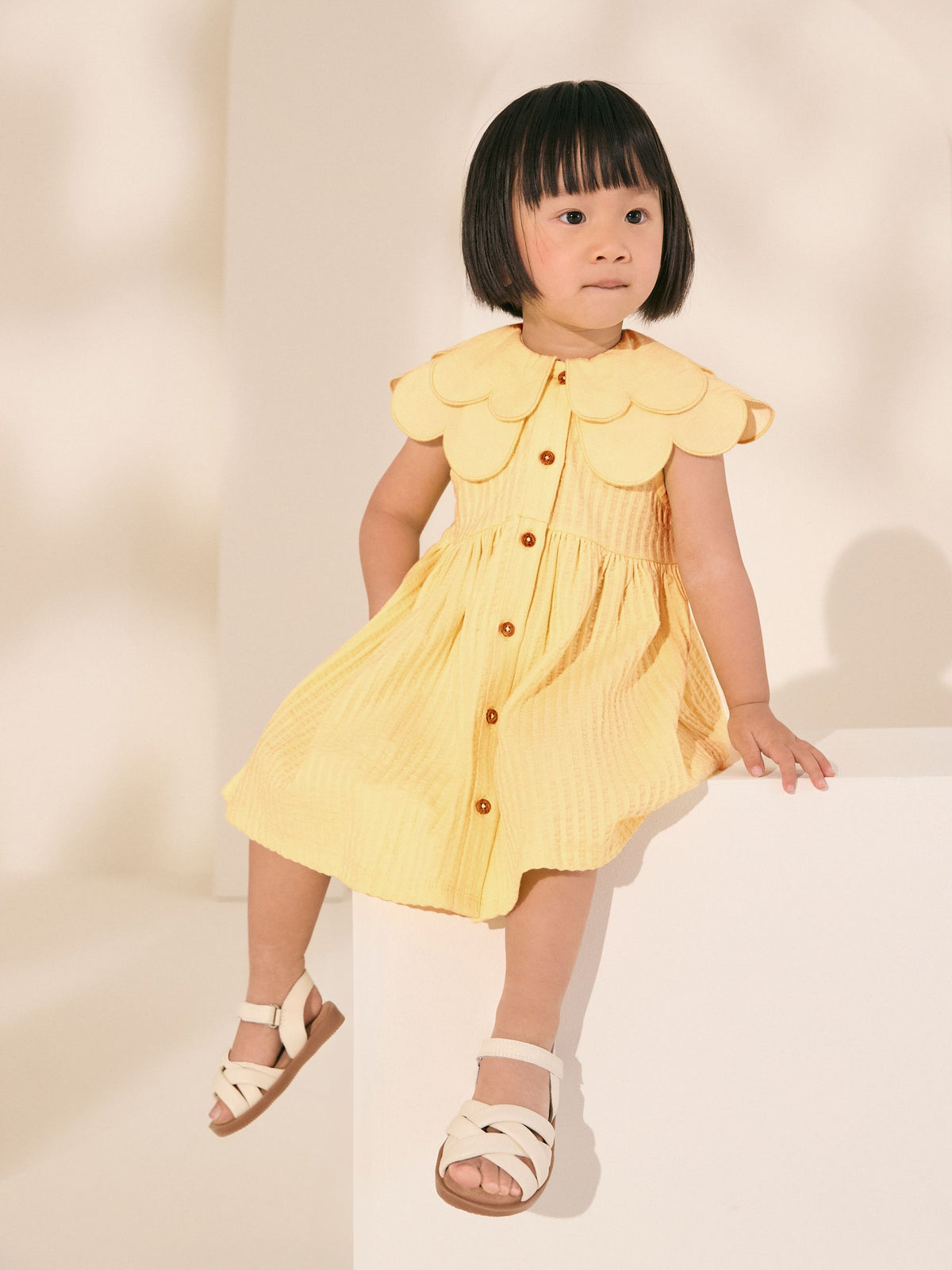 Yellow Sleeveless Collar Summer Dress (3mths-7yrs)