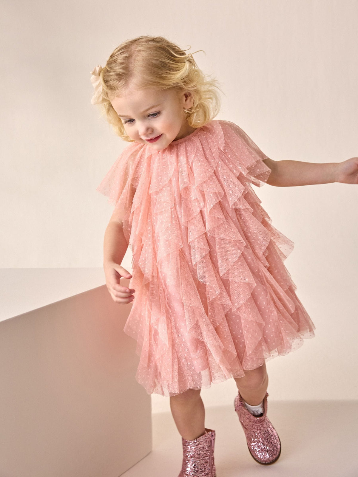 Pink Sleeveless Mesh Party Dress (3mths-7yrs)