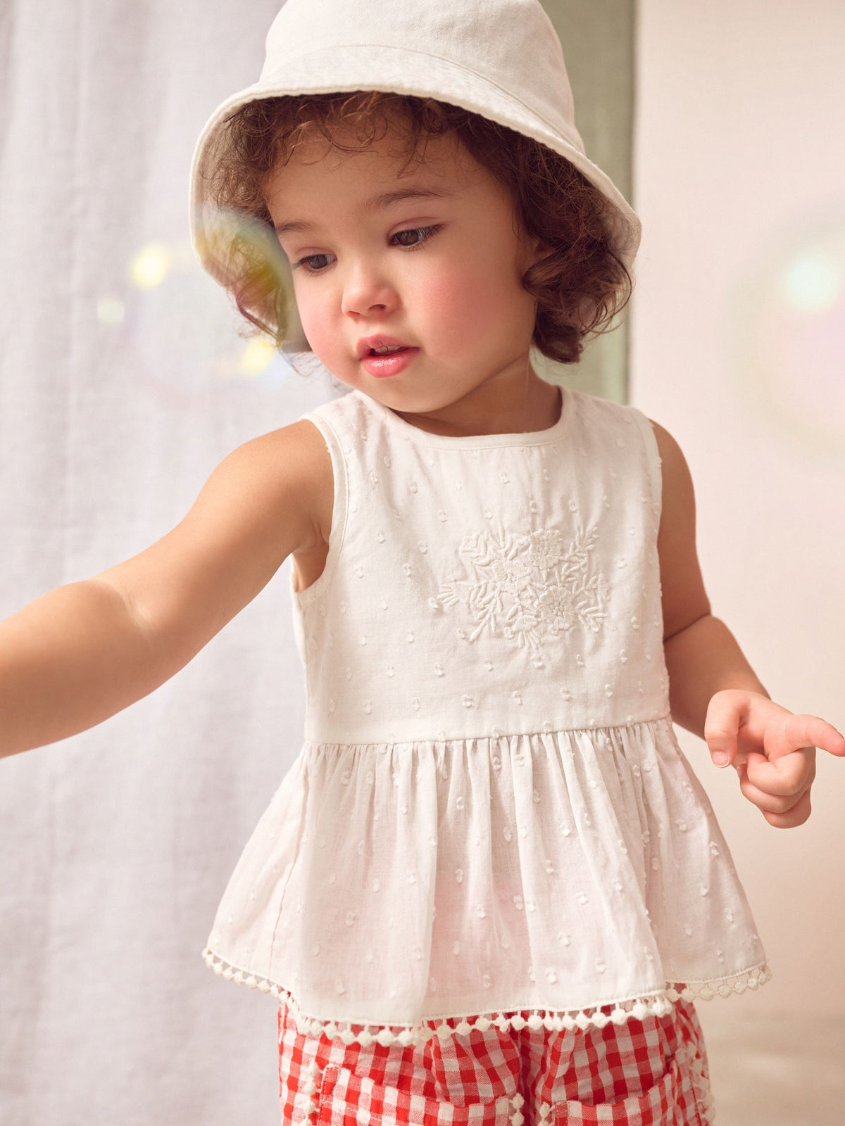Red/White Gingham 100% Cotton Blouse and Trousers Co-ord Set (3mths-8yrs)