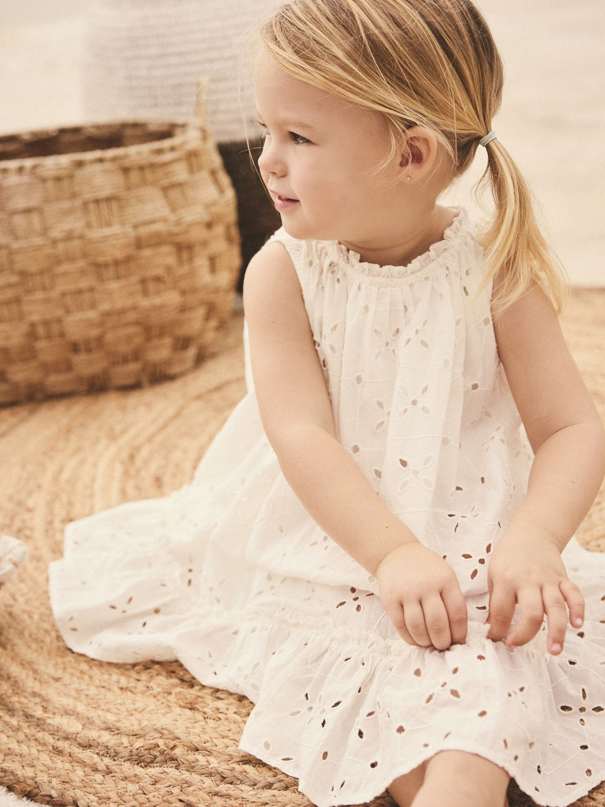 White Sleeveless Broderie Summer Dress (3mths-8yrs)