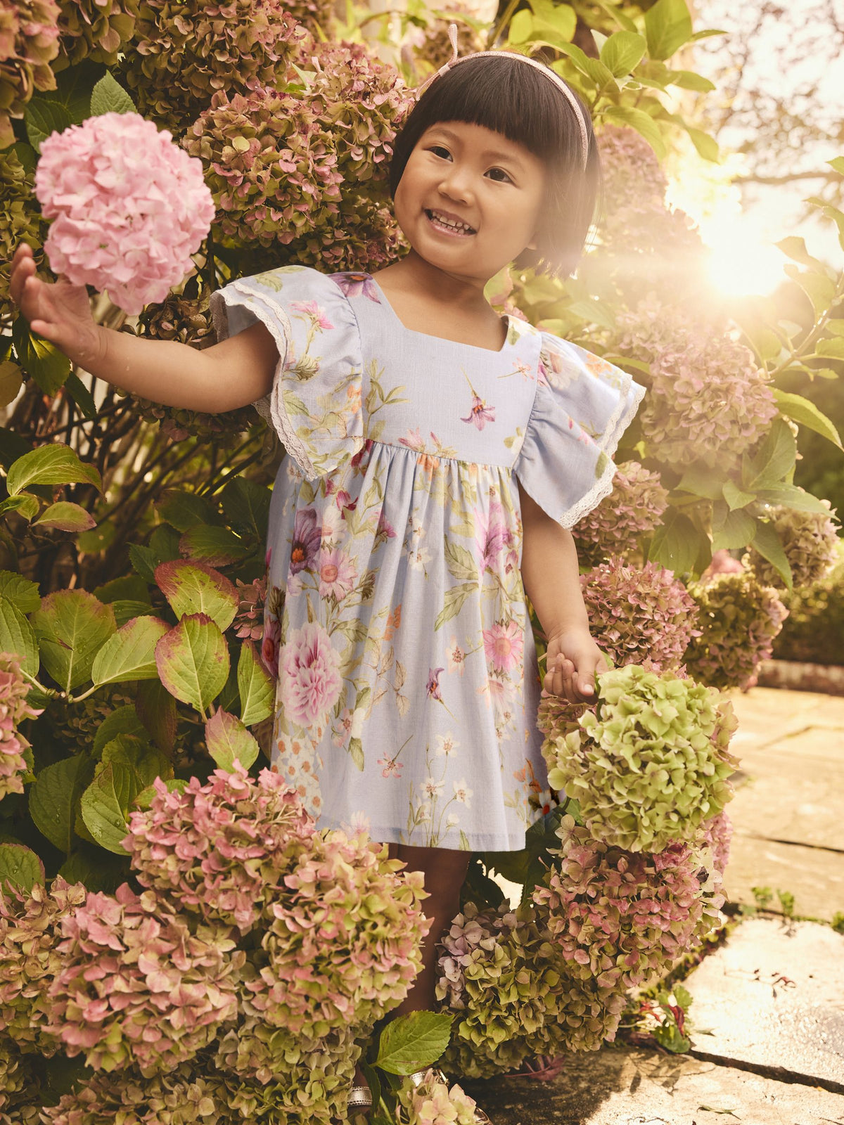Blue Floral Angel Sleeve Summer Dress (3mths-8yrs)