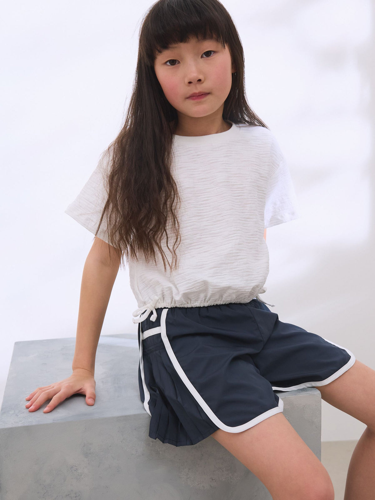 White Ruched Hem Textured T-Shirt (3-16yrs)