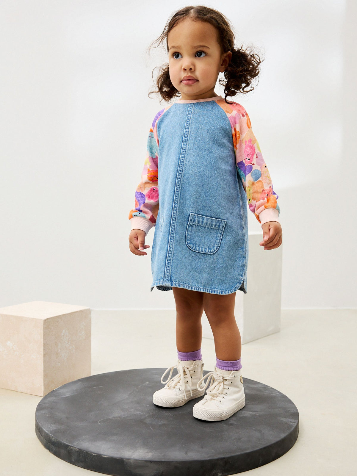 Pink Monster Raglan Denim Dress (3mths-8yrs)