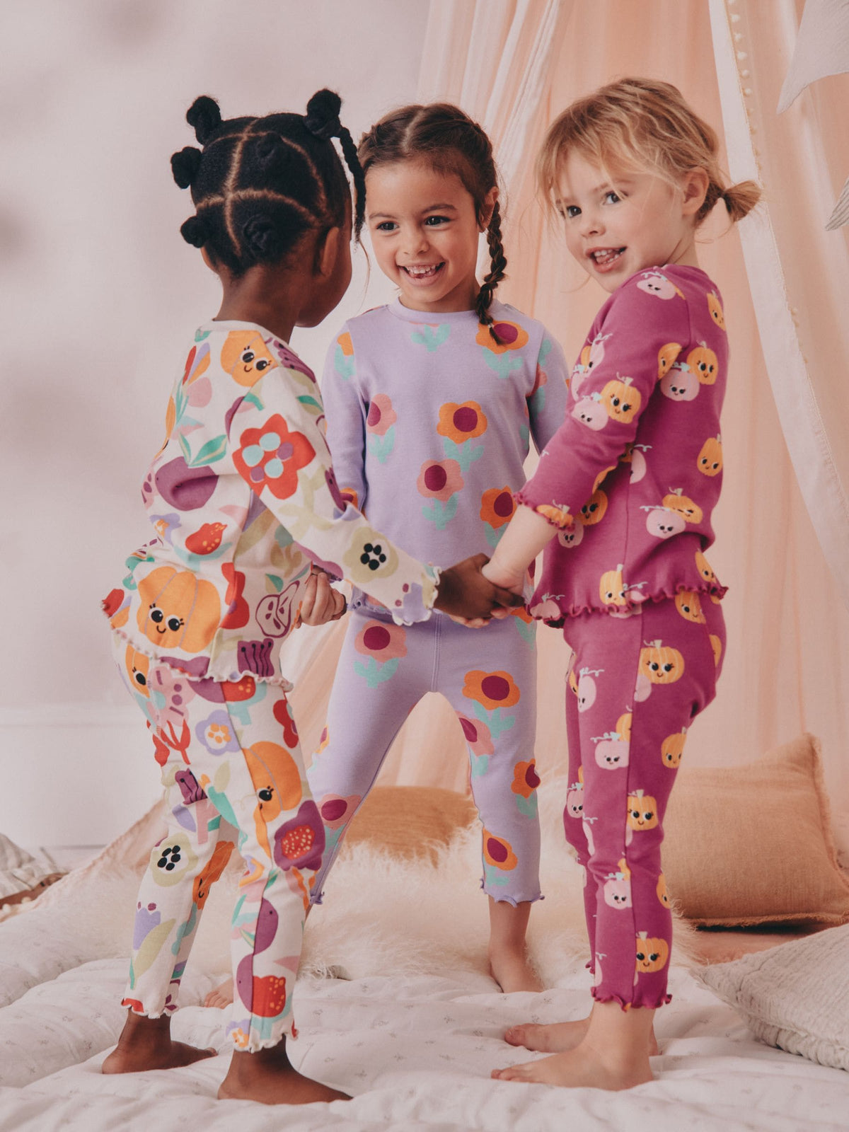 Purple Pumpkin Print Pumpkin Snuggle Pyjamas 3 Pack (9mths-10yrs)