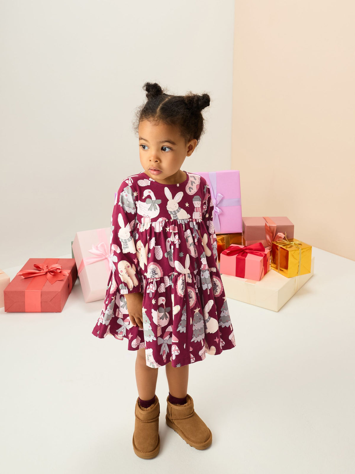 Red Christmas Long Sleeve Tiered Dress (3mths-7yrs)