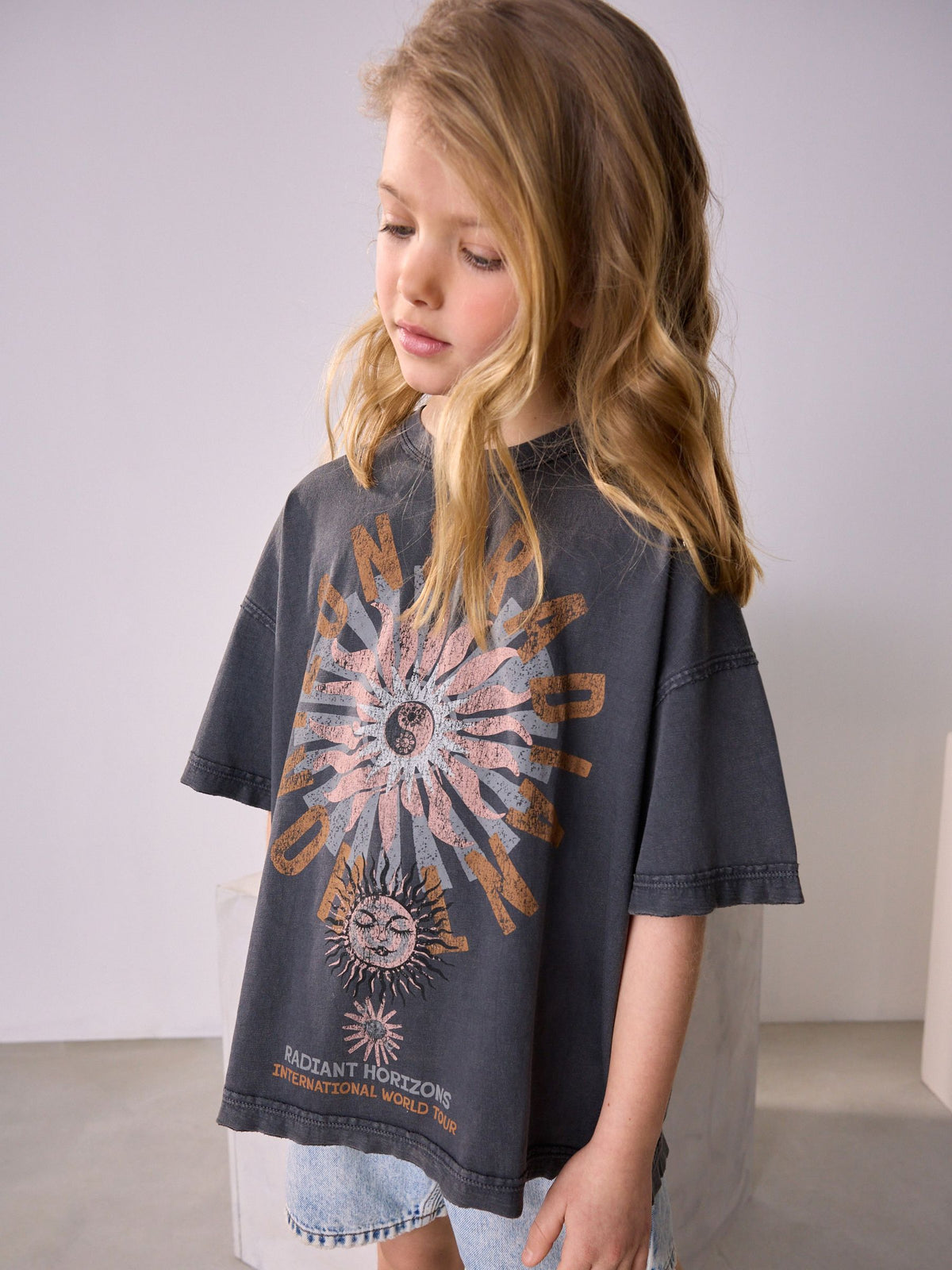 Grey Celestial Oversized Graphic Print T-Shirt (3-16yrs)
