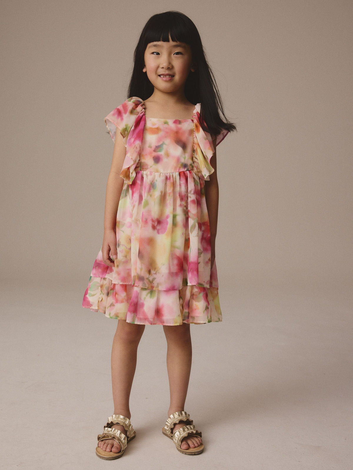 Pink Printed Chiffon Dress (3-16yrs)