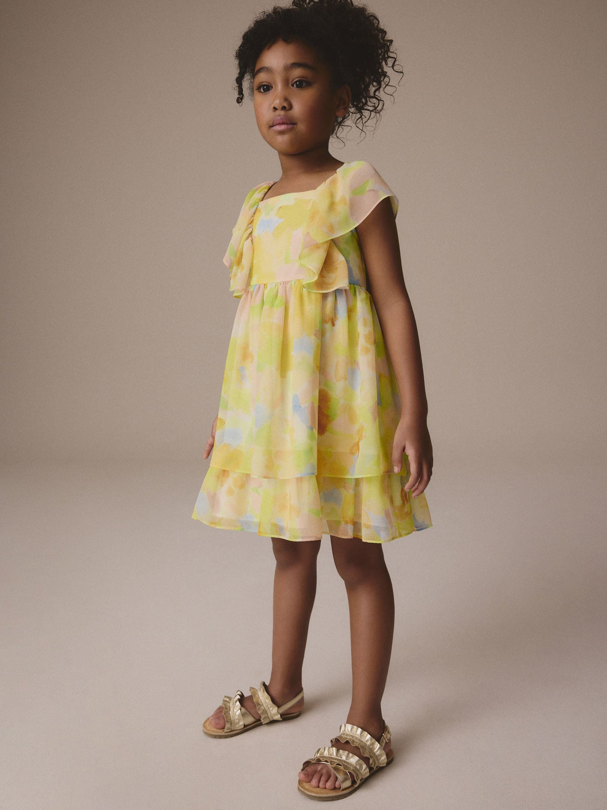 Yellow Printed Chiffon Dress (3-16yrs)