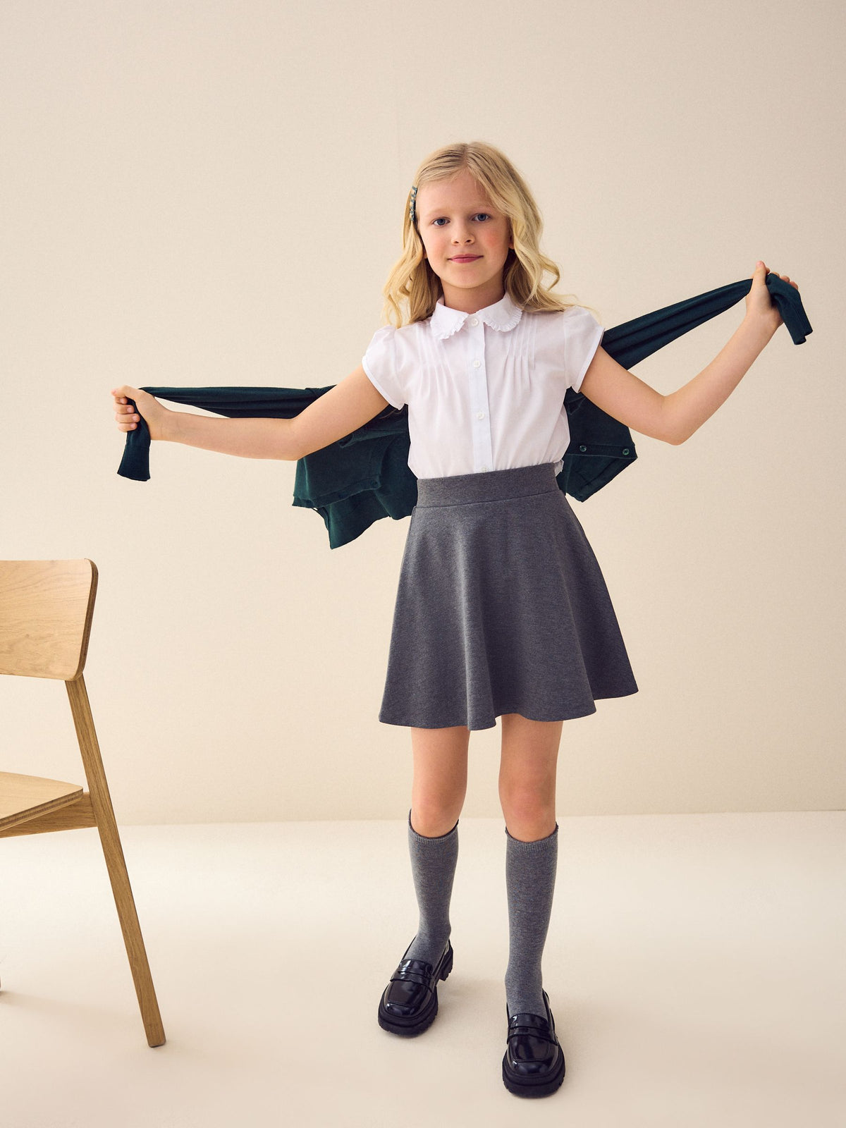 White Short Sleeve Ruffle Collar School Shirt (3-15yrs)