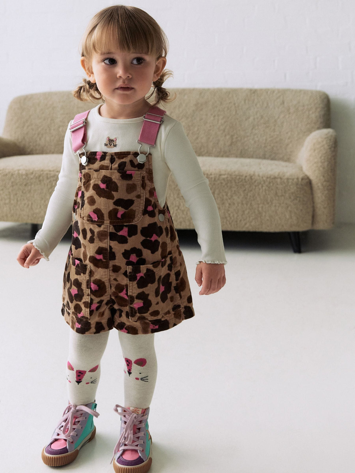 Animal Printed Dungarees with Top and Tights Set (3mths-7yrs)