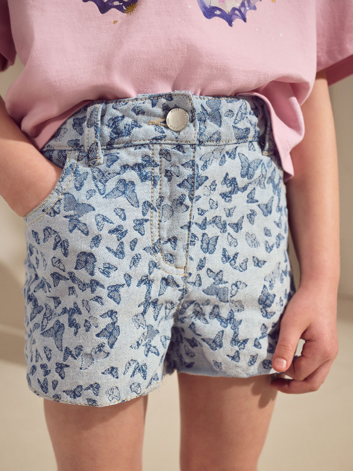 Butterfly Denim Regular Length Frayed Edge Denim Shorts (3-16yrs)