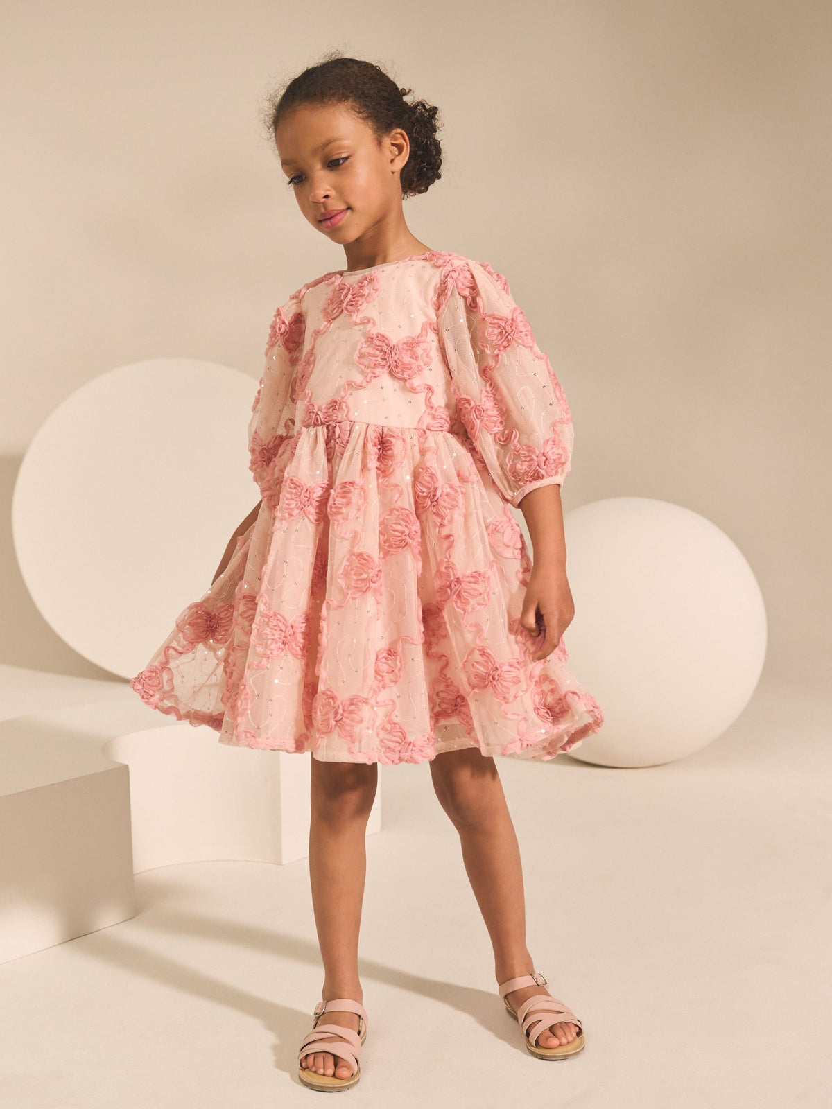 Pink Bow Embellished Mesh Dress (3-16yrs)
