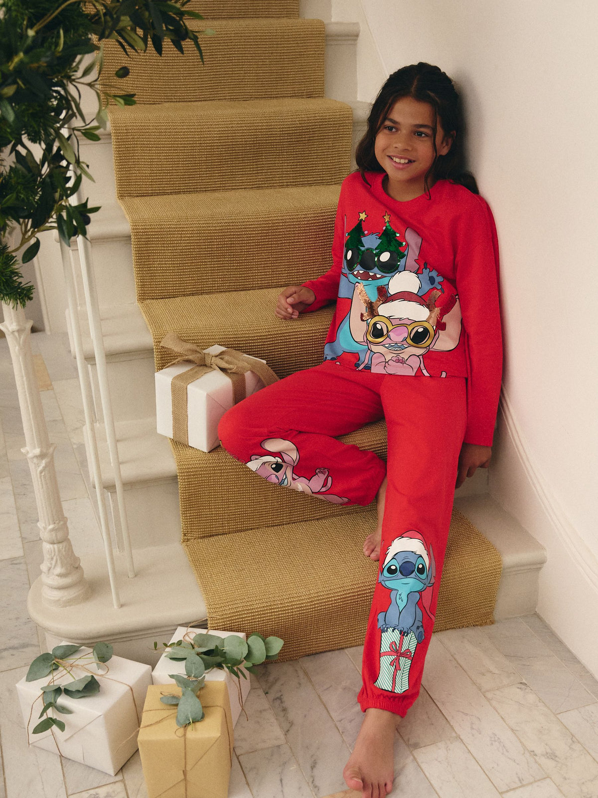 Red License Lilo and Stitch Christmas Pyjamas (3-14yrs)