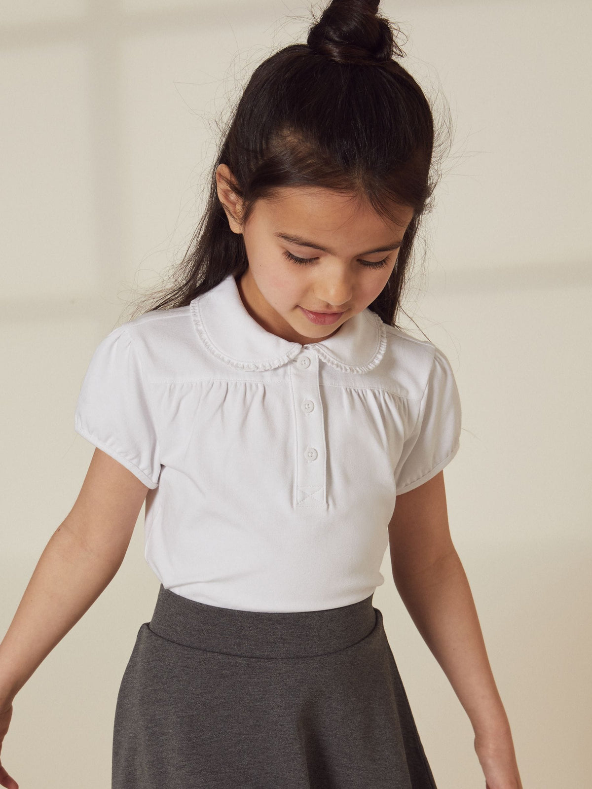 White Cotton Stretch Pretty Collar School Jersey Top (3-14yrs)