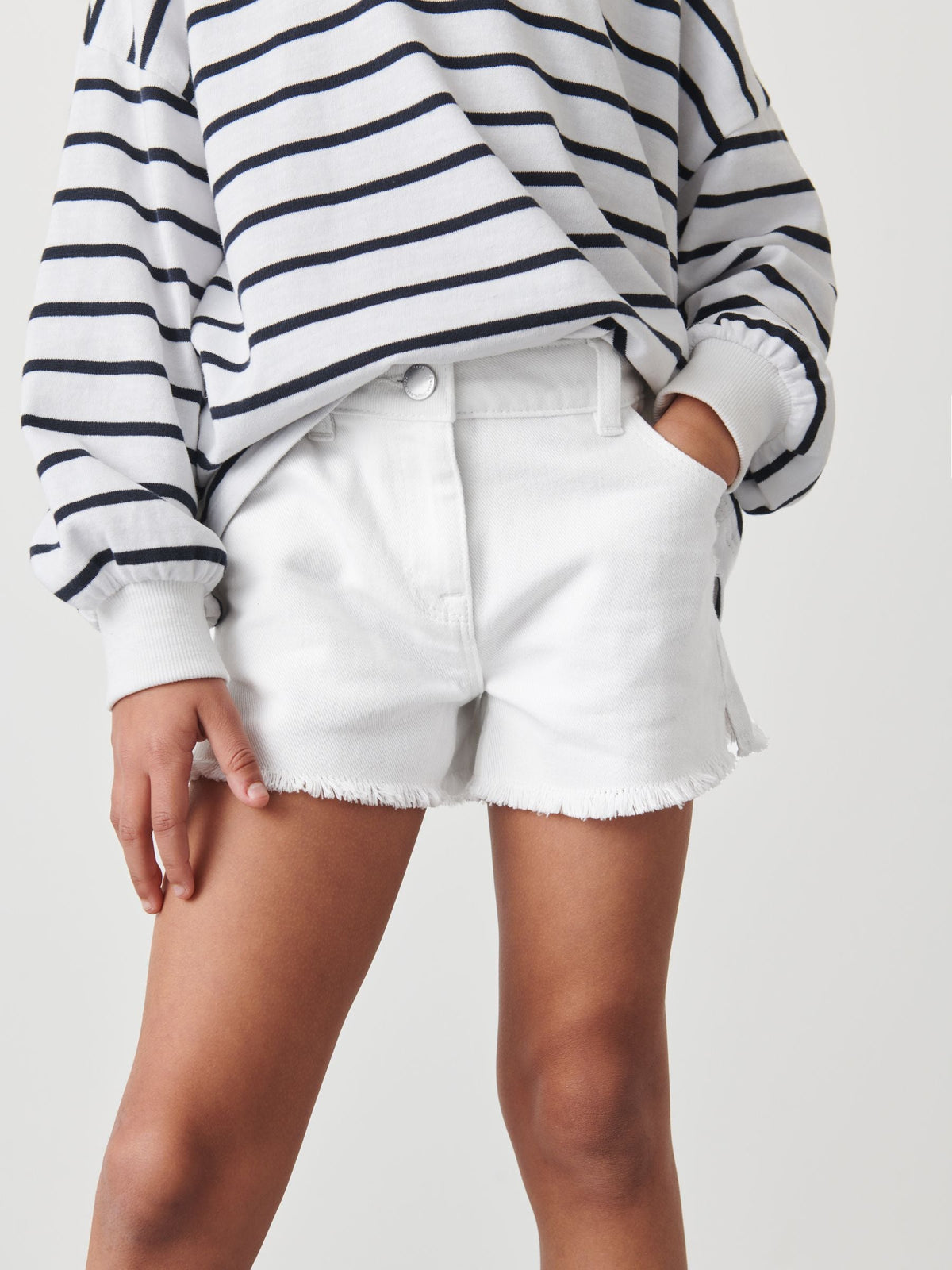 White Regular Length Frayed Edge Denim Shorts (3-16yrs)