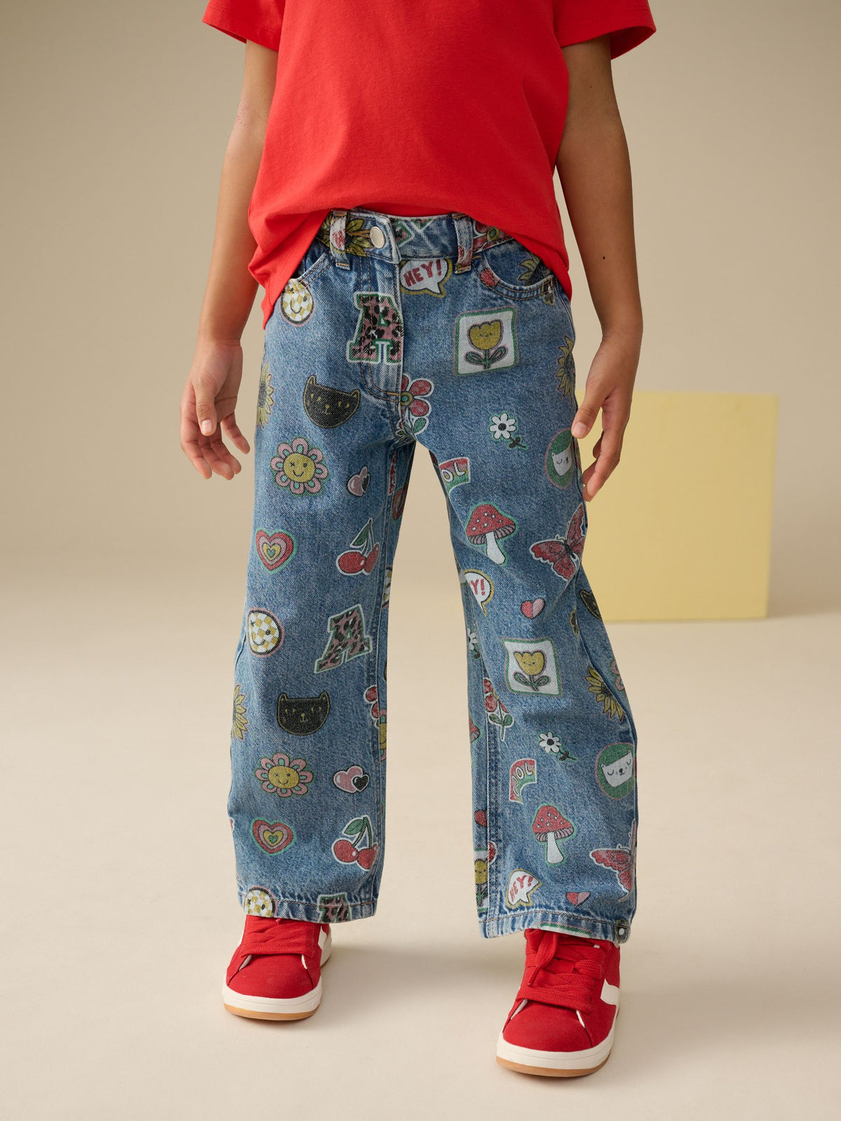 Mid Blue Printed Wide Leg Jeans (3-16yrs)
