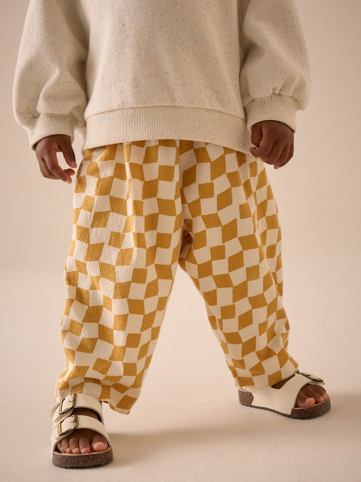 Yellow Checkerboard Textured Barrel Leg Trousers (3mths-7yrs)