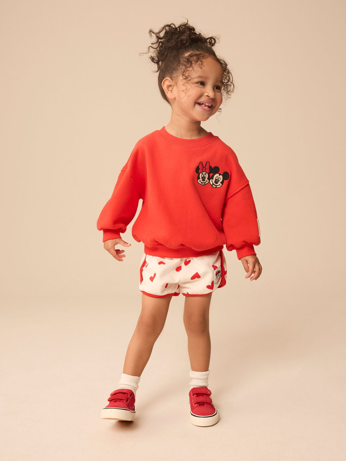 Red Hearts Minnie & Mickey Mouse Crew 100% Cotton Sweatshirt & Shorts Set (3mths-7yrs)