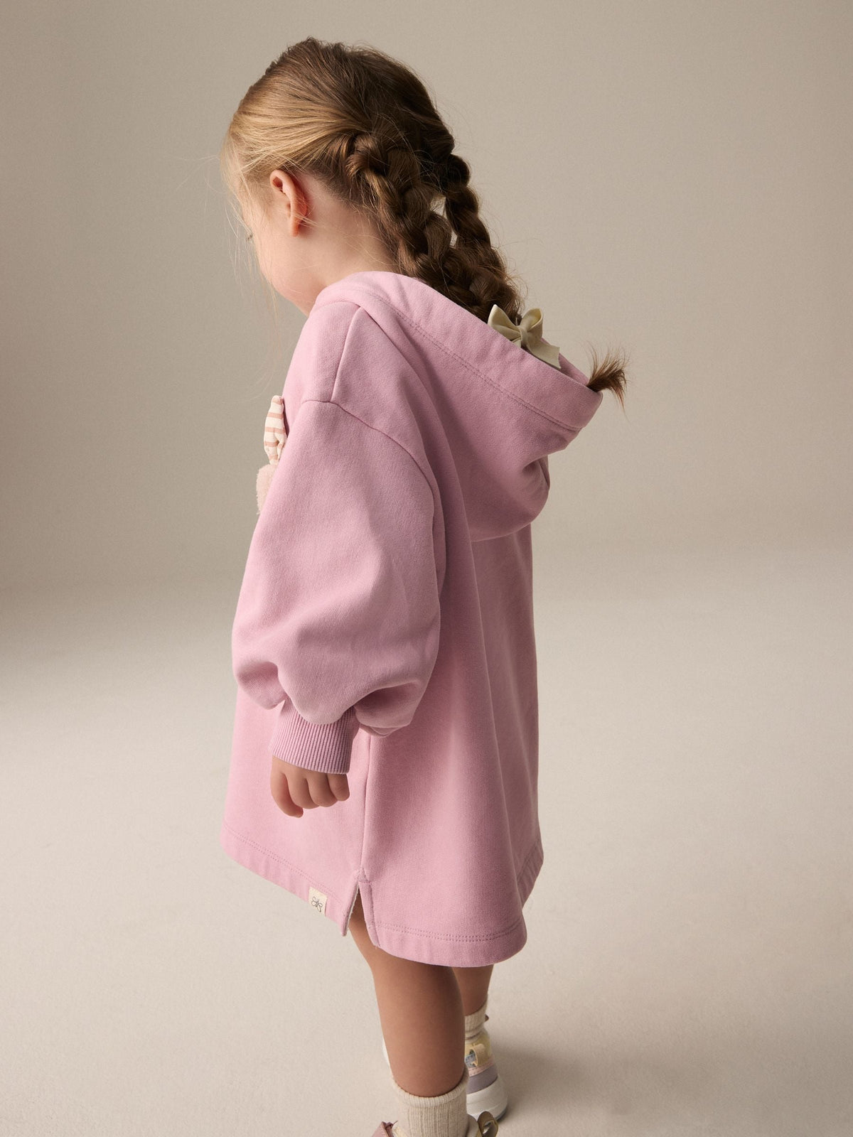 Pink Bunny Long Sleeve Hooded Sweat Dress (9mths-7yrs)