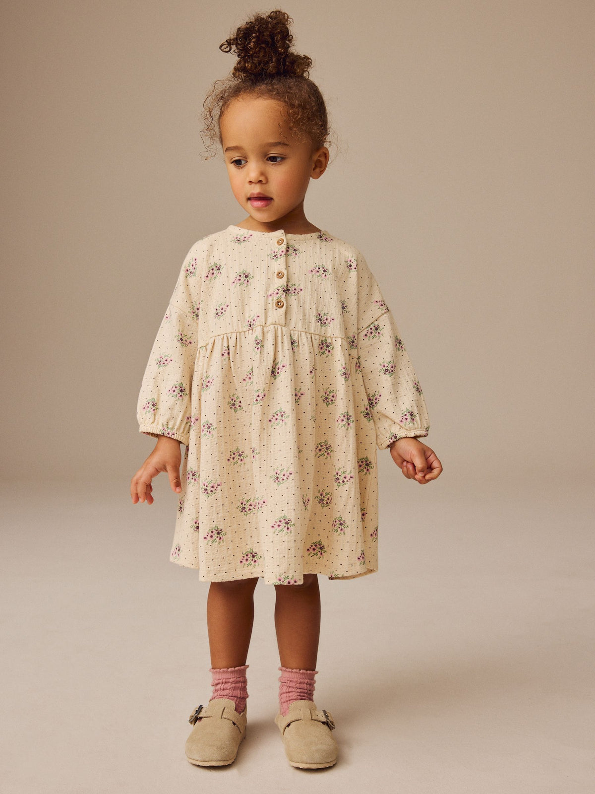 Neutral Long Sleeve Jersey Dress (3mths-7yrs)