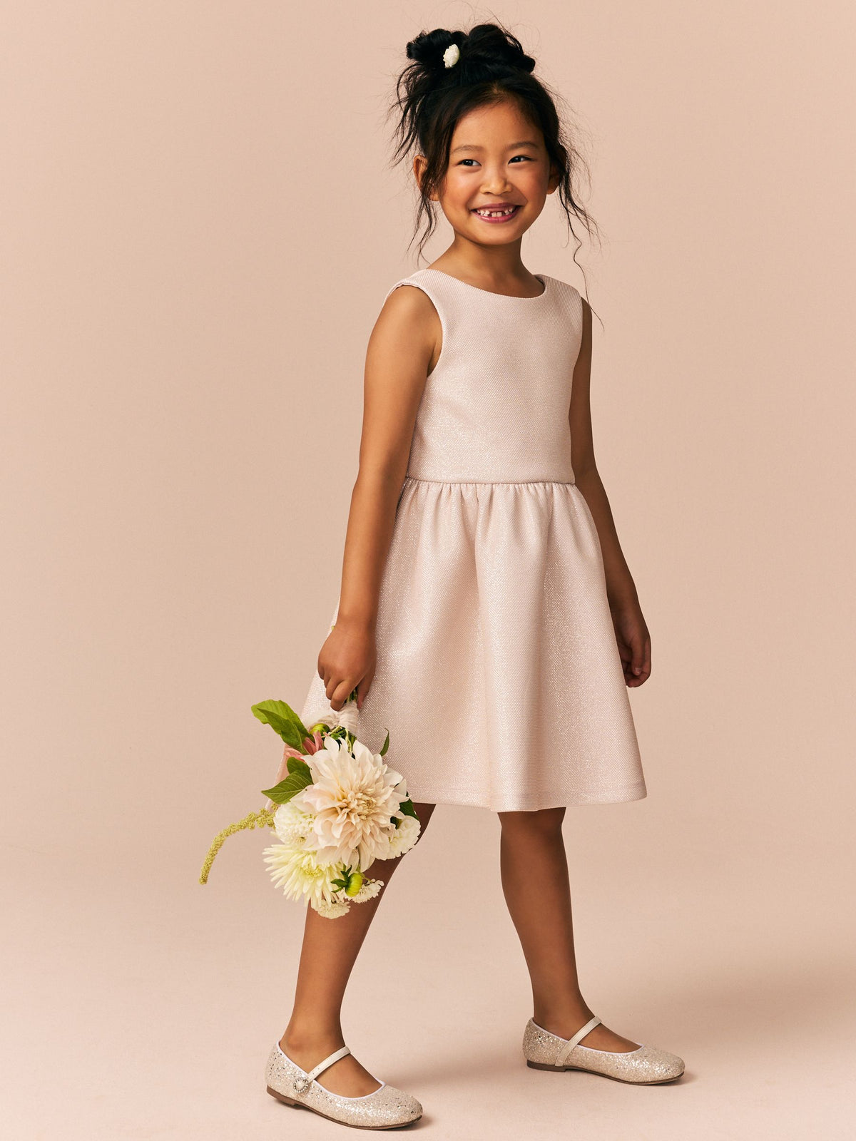 Champagne Gold Bow Detail Scuba Dress (3-16yrs)