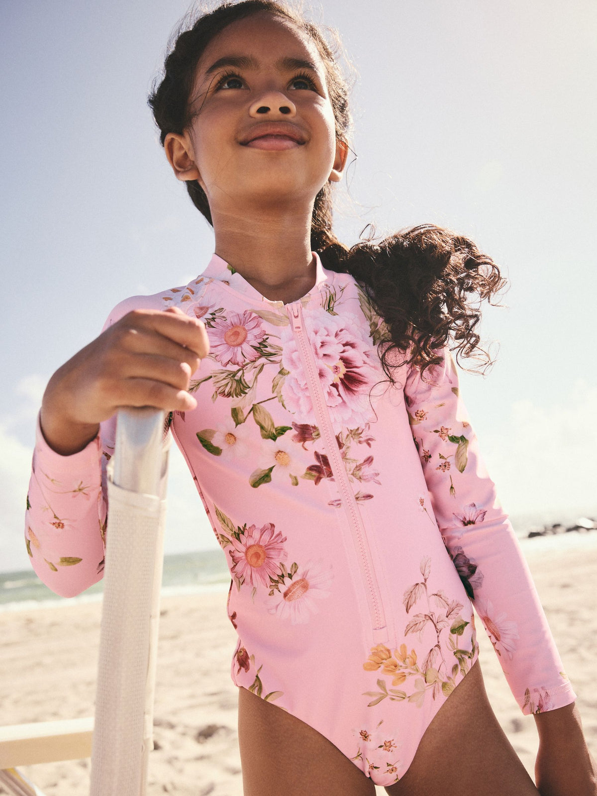 Pink Floral Long Sleeved Sunsafe Swimsuit (3-16yrs)